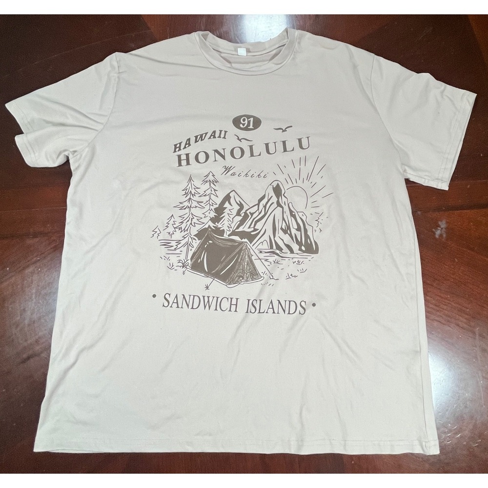 Hawaii Honolulu Waikiki Sandwich Islands Graphic T-Shirt Tan 2XL Short Sleeve